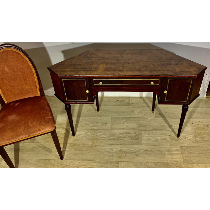 Vintage Art Deco desk in mahogany and rosewood with chair, 1930s