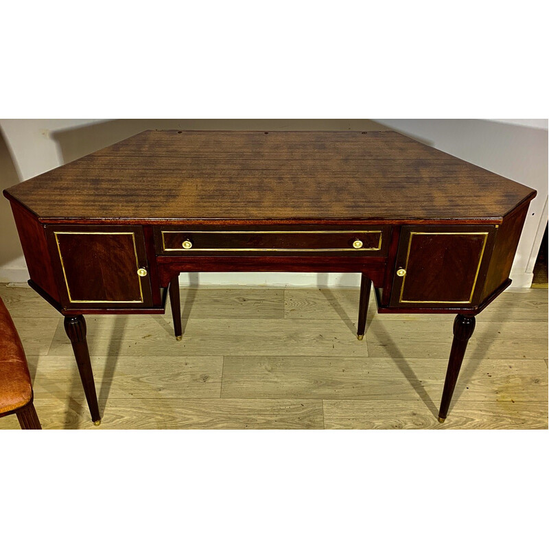 Vintage Art Deco desk in mahogany and rosewood with chair, 1930s