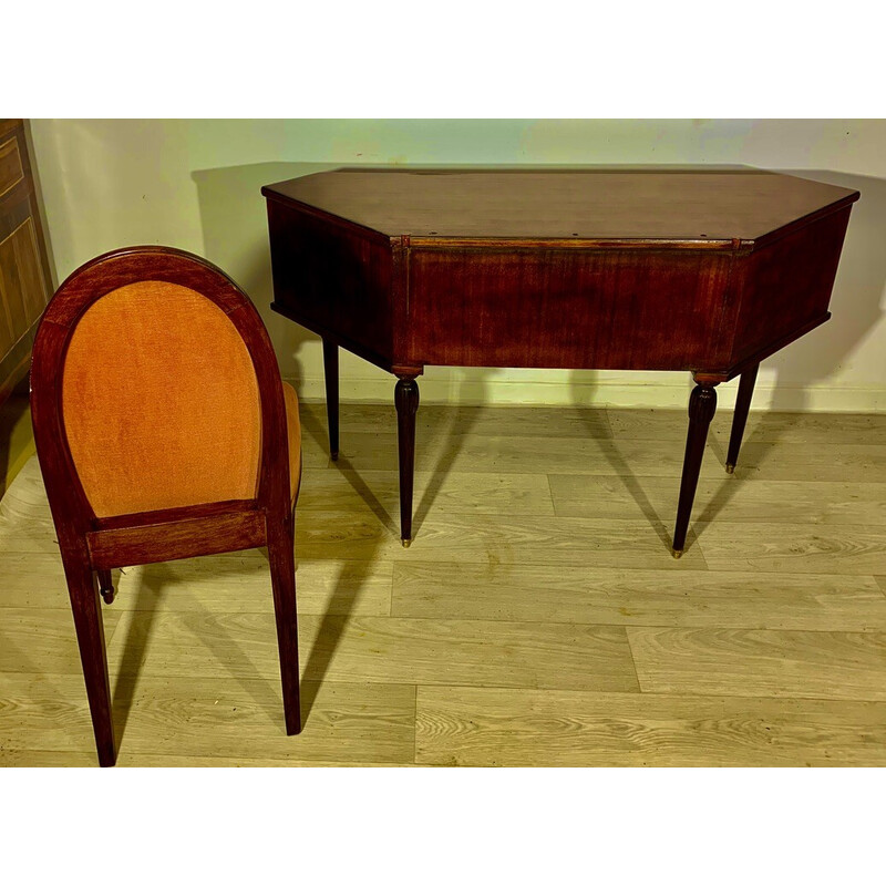 Vintage Art Deco desk in mahogany and rosewood with chair, 1930s