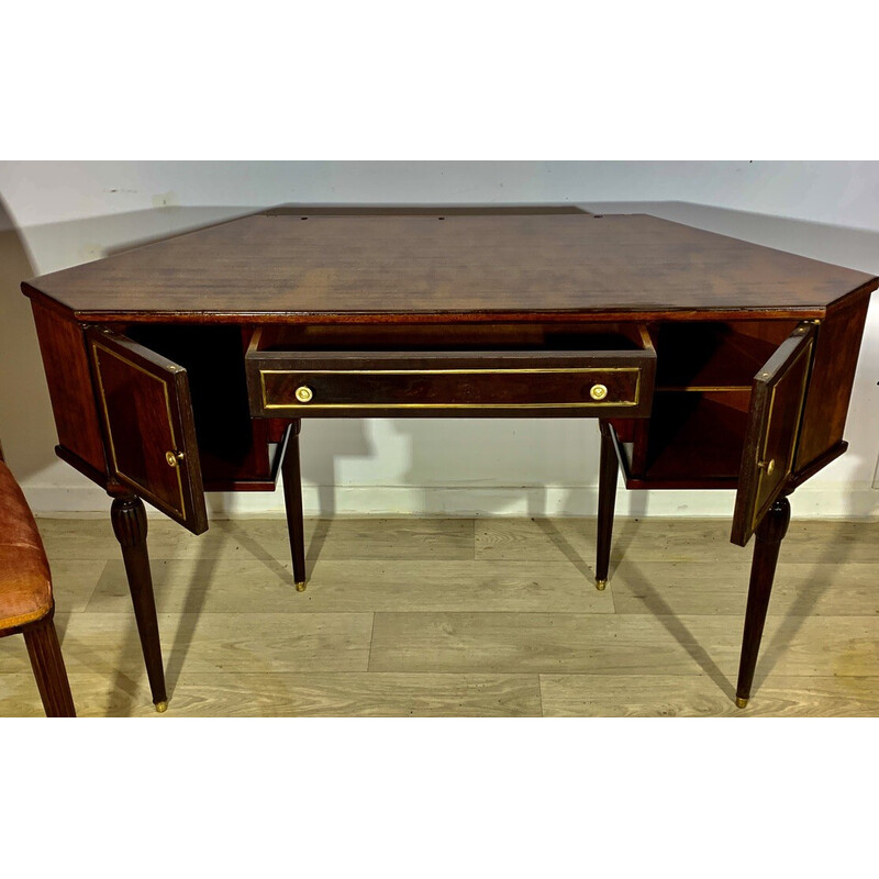 Vintage Art Deco desk in mahogany and rosewood with chair, 1930s