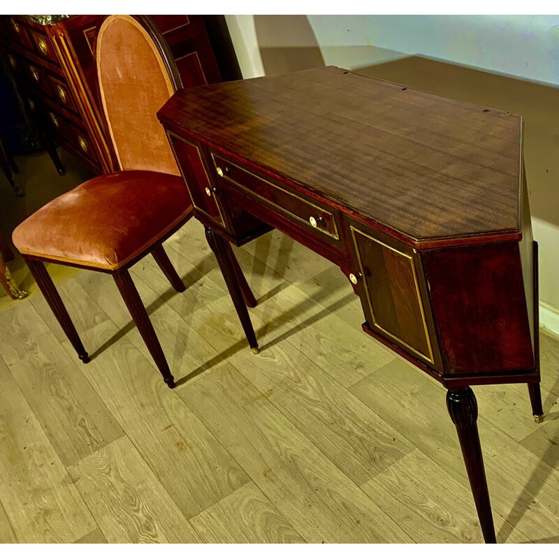 Scrivania d'epoca con sedia Art Déco in mogano e palissandro, 1930