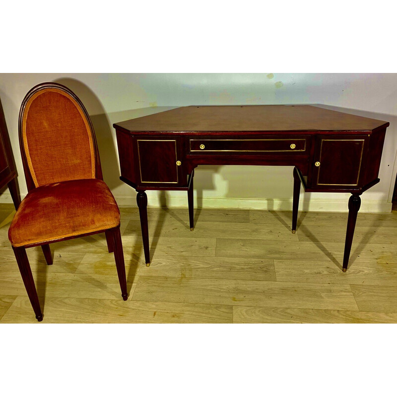 Escritorio vintage con silla Art Déco de caoba y palisandro, 1930