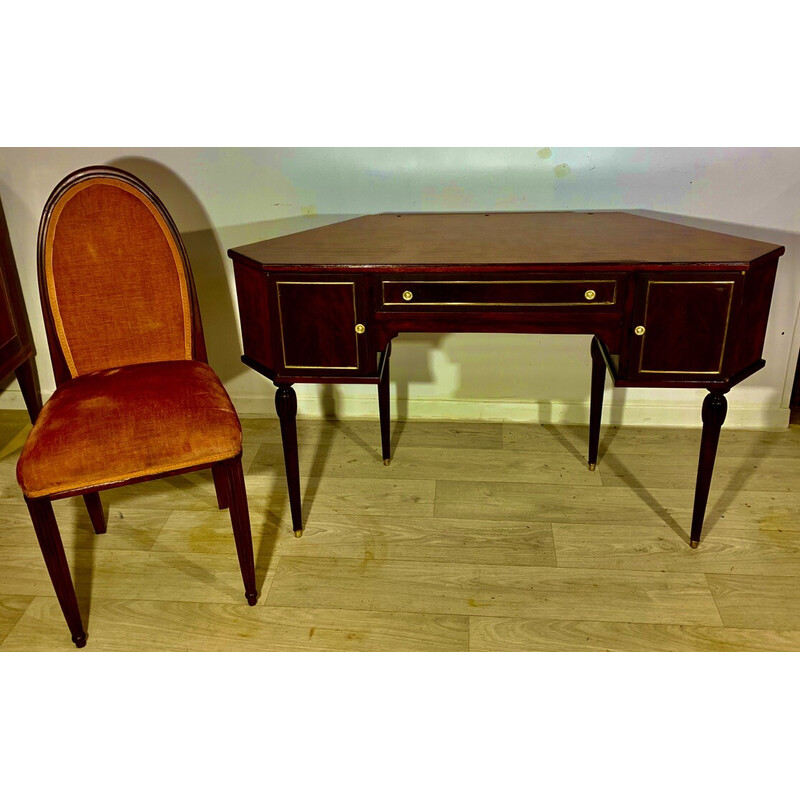 Vintage Art Deco desk in mahogany and rosewood with chair, 1930s