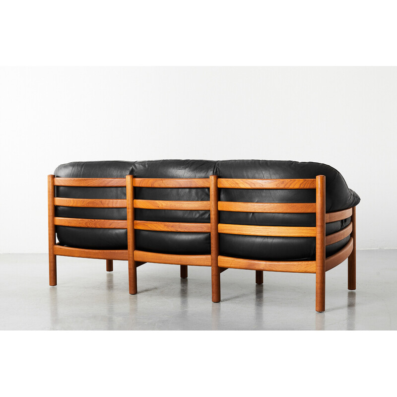 Canapé vintage en cuir et bois tourné pour Skippers Furniture, Danemark 1970