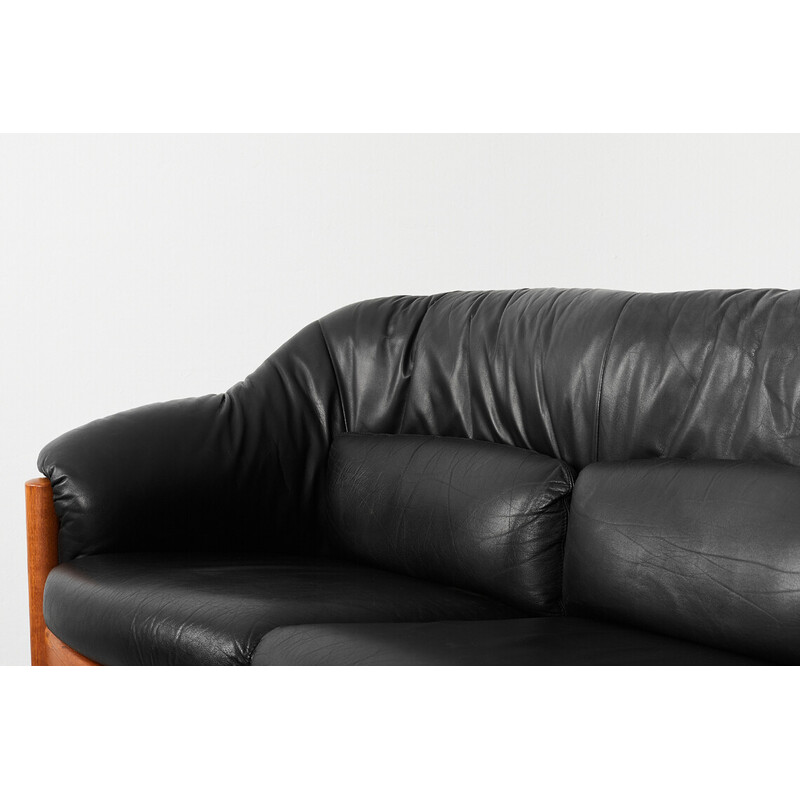 Vintage leather and turned wood sofa for Skippers Furniture, Denmark 1970s