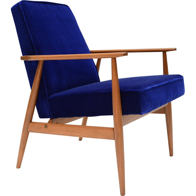 Polish blue velvet armchair - 1960s