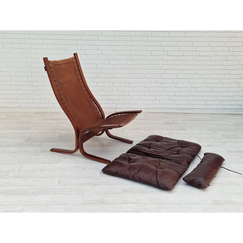 Vintage Noorse "Siesta" in leer en gebogen houten fauteuil van Ingmar Relling, jaren 1960