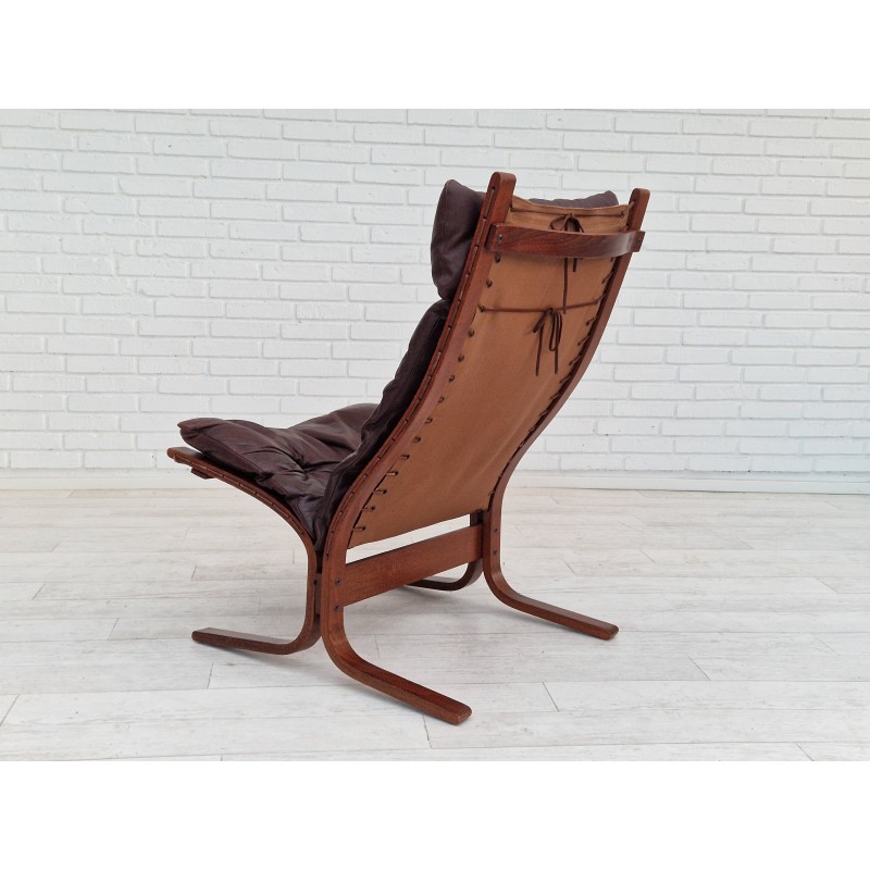 Siesta" noruega vintage en cuero y sillón de madera curvada de Ingmar Relling, años 60