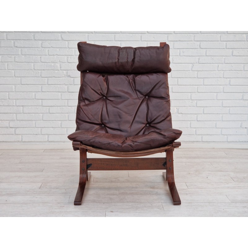 Vintage Noorse "Siesta" in leer en gebogen houten fauteuil van Ingmar Relling, jaren 1960