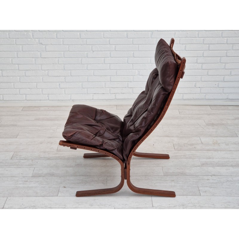 Vintage Noorse "Siesta" in leer en gebogen houten fauteuil van Ingmar Relling, jaren 1960