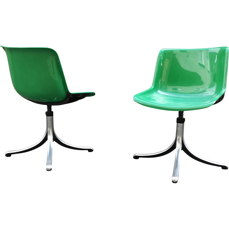 Pair of green Modus chairs by Osvaldo Borsani - 1970s