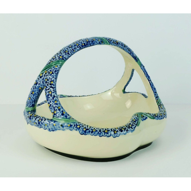 Vintage bowl with handle ceramic basket model 1255 by Wilhelm Süs for Karlsruher Majolika