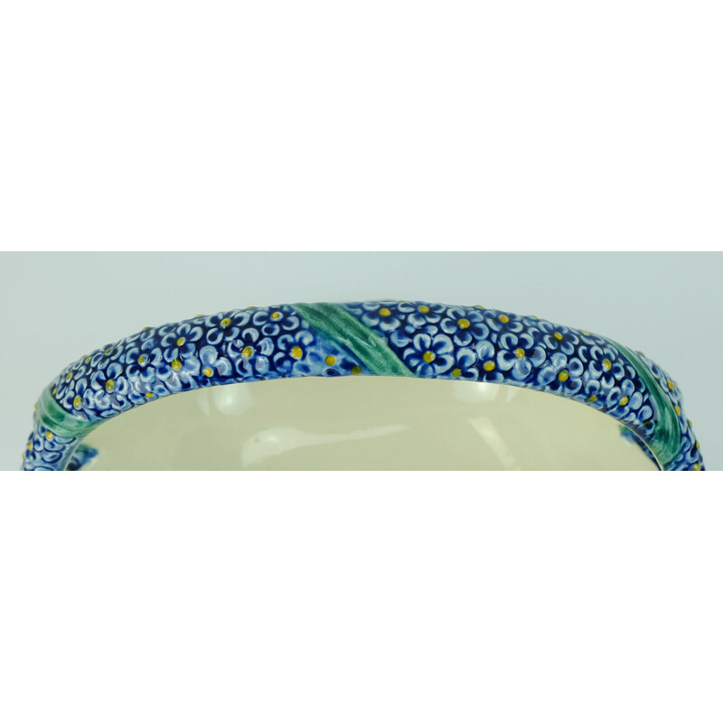 Vintage bowl with handle ceramic basket model 1255 by Wilhelm Süs for Karlsruher Majolika