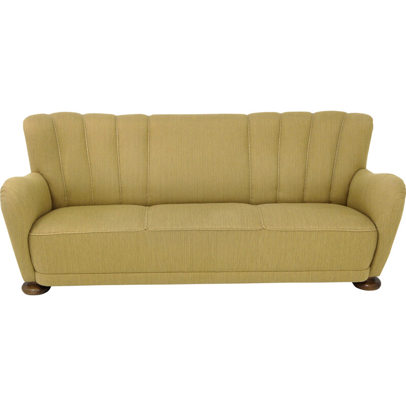 Vintage sofa in beech and green fabric, Sweden 1940s