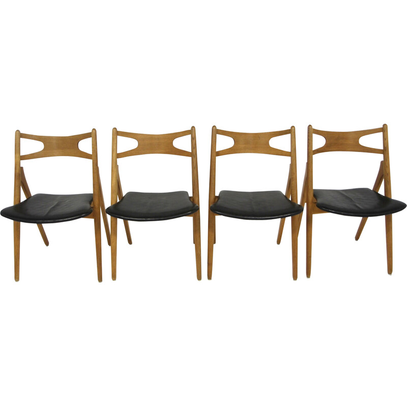 Set of 4 vintage teak chairs "Sawbuck Ch29" by Hans J. Wegner for Carl Hansen and Søn, 1960