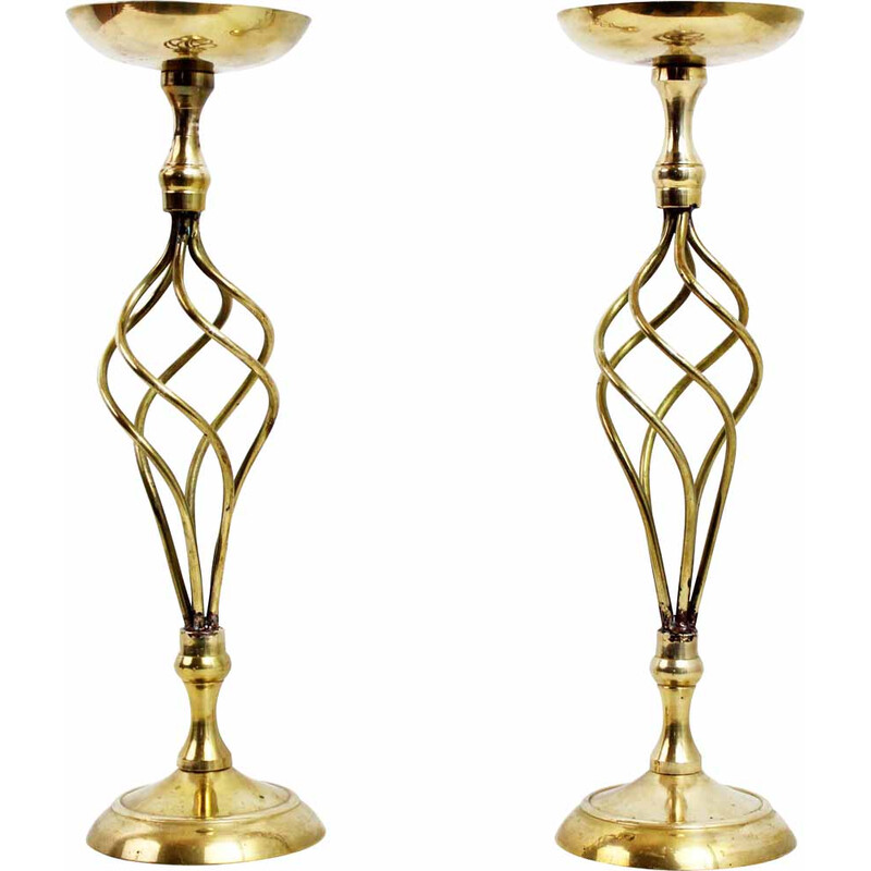 Pair of vintage Italian brass candlestick, 1970