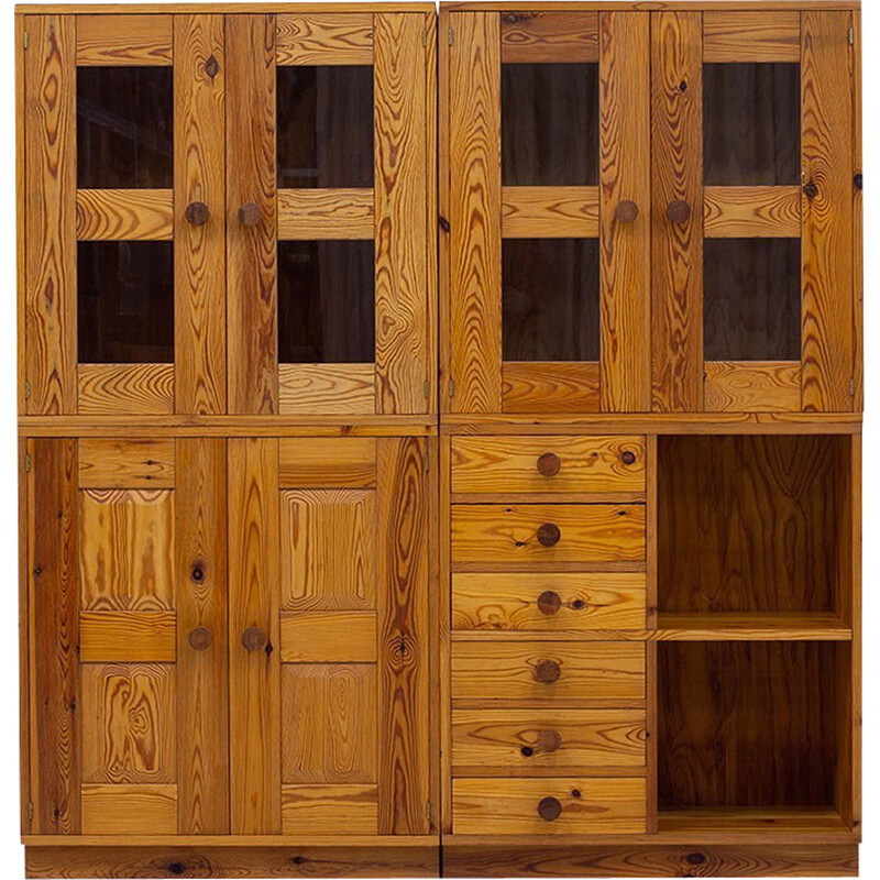 Set of 4 vintage solid pine storage cabinets for Luxus, Sweden 1960s