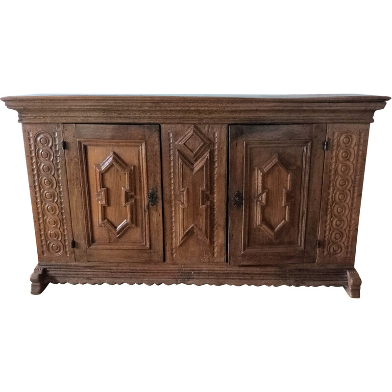 Vintage "baroque" sideboard in solid oakwood