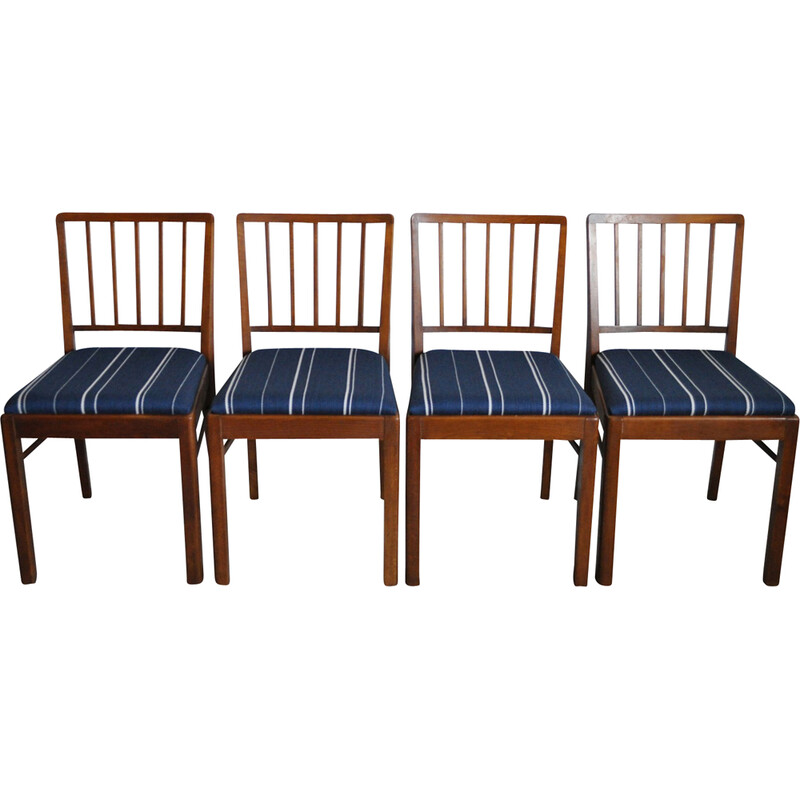 Set of 4 vintage mahogany and wool chairs, Denmark 1940s