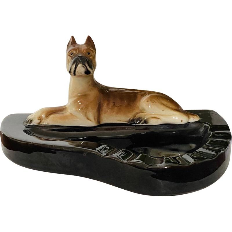 Vintage Art Deco terracotta dog ashtray