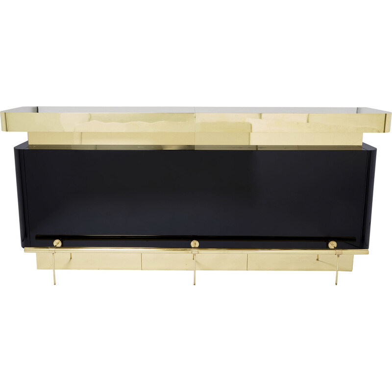 Vintage bar in black lacquer and brass by J.C. Mahey for Romeo Paris, 1970s