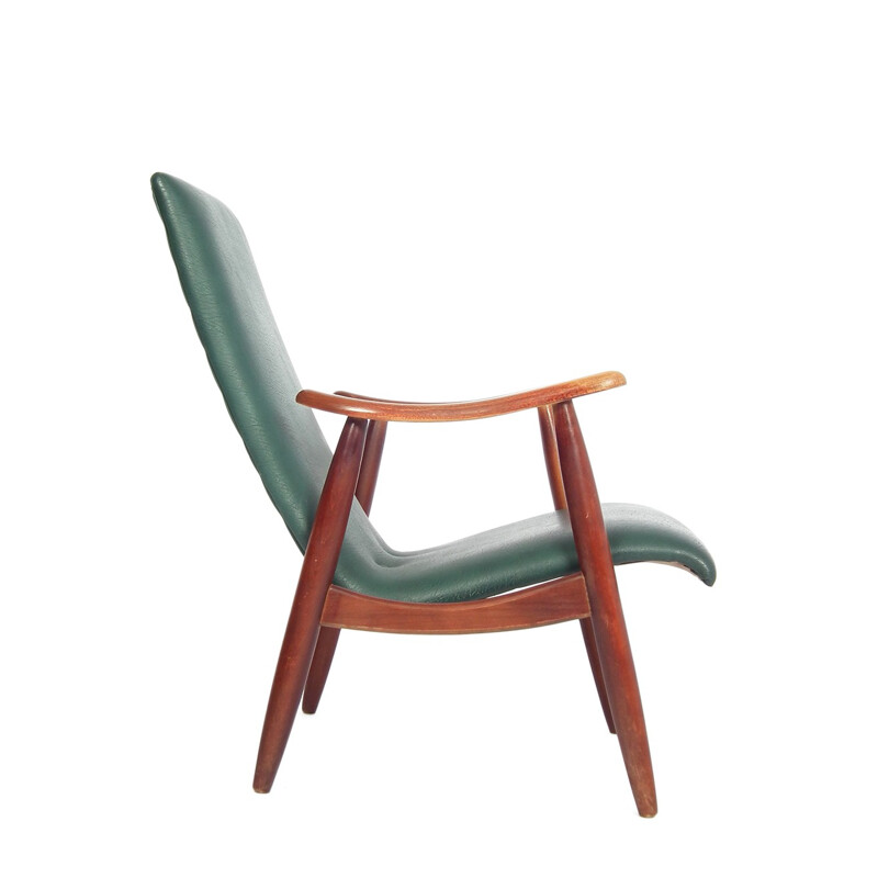 Green easy chair in leatherette and teak produced by Wébé - 1960s