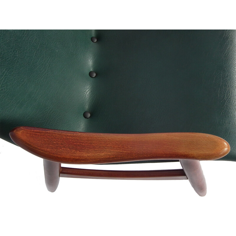 Green easy chair in leatherette and teak produced by Wébé - 1960s