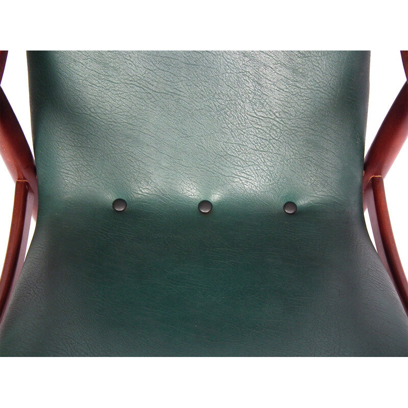 Fauteuil vert en simili cuir et en teck conçu par Louis van Teeffelen pour Wébé - 1960