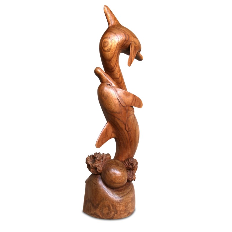 Indonesian vintage sculpture of two entwined dolphins, 1980s