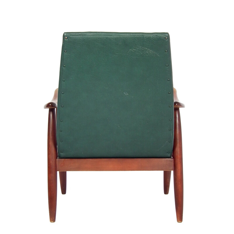 Green easy chair in leatherette and teak produced by Wébé - 1960s