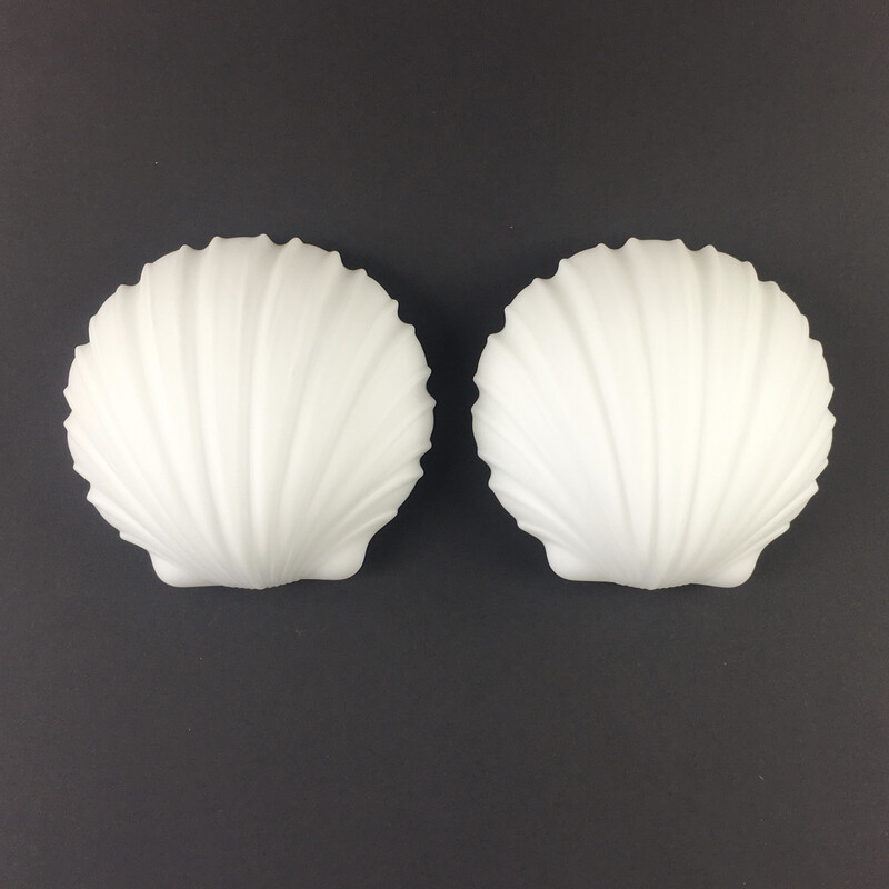 Pair of vintage opaline glass shell-shaped wall lamps by Limburg, Germany 1970s