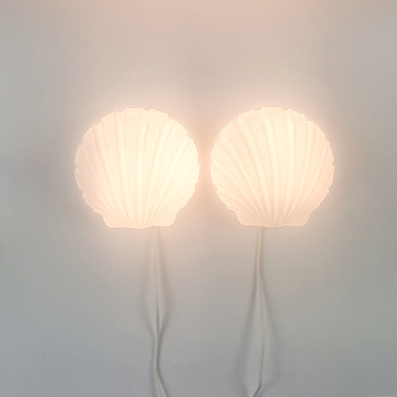 Pair of vintage opaline glass shell-shaped wall lamps by Limburg, Germany 1970s
