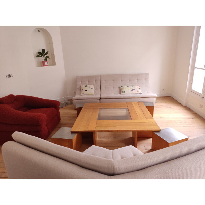 Vintage coffee table with 4 cubic seats by Tecno, 1970