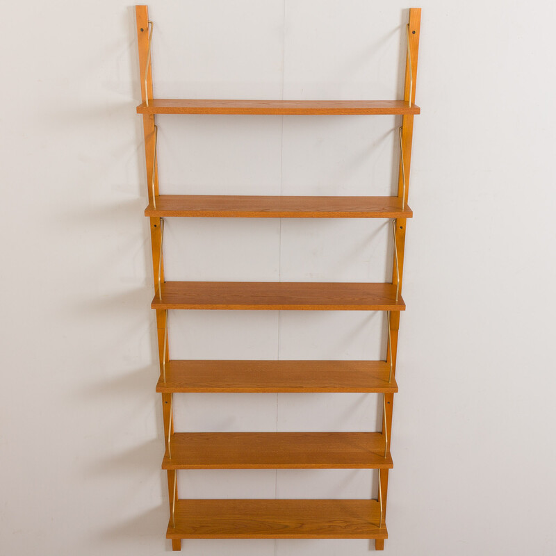 Danish vintage wall unit in oakwood with 6 modular shelves system