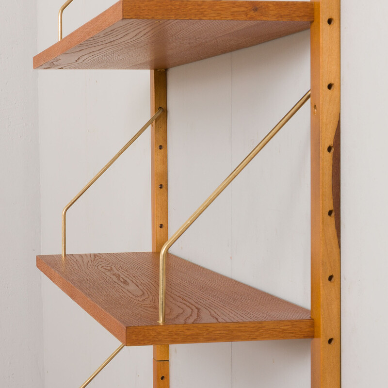 Parete attrezzata vintage danese in legno di quercia con sistema a 6 ripiani modulari