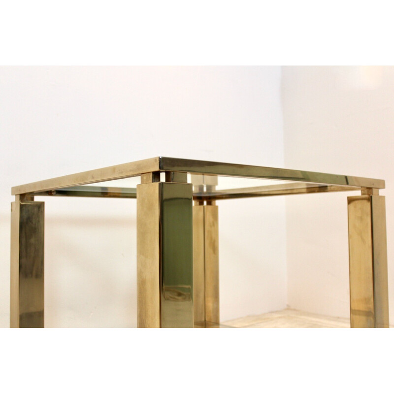 Vintage square Belgochrom 23 ct gold-plated two tier glass side table