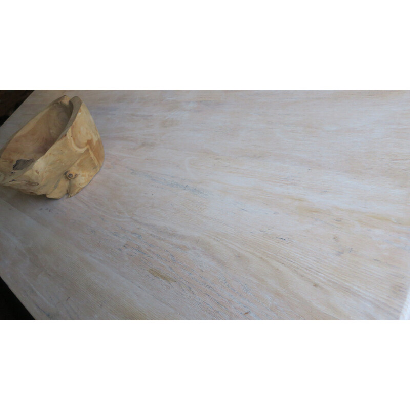 Tavolo da pranzo in legno massiccio di quercia calcinato della metà del secolo scorso, 1940-1950
