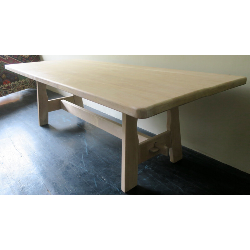 Mid-century limed solid oakwood dining table, 1940-1950s