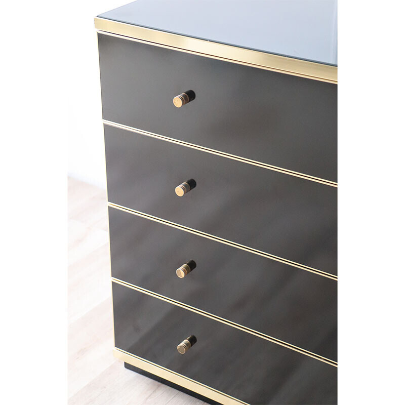 Vintage chest of drawers in lacquered wood and gilded metal, 1970