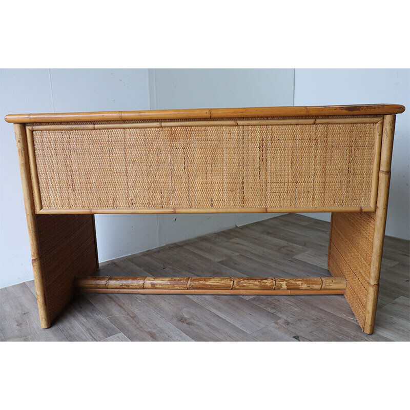 Dal Vera vintage desk in bamboo and wicker, 1970