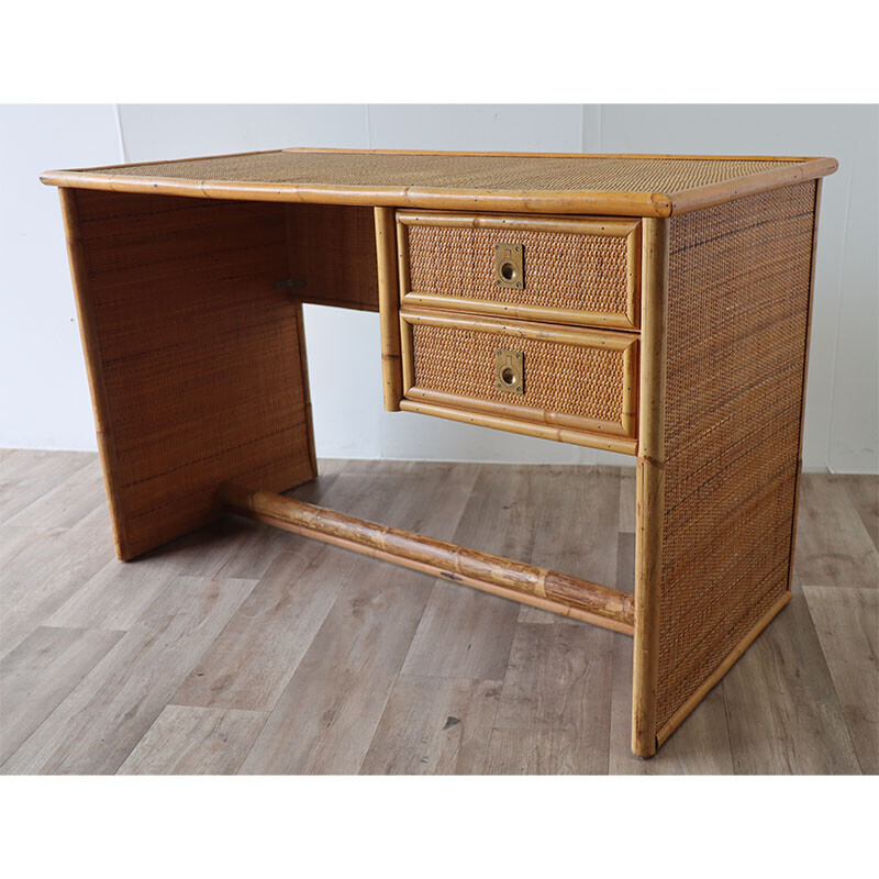 Dal Vera vintage desk in bamboo and wicker, 1970