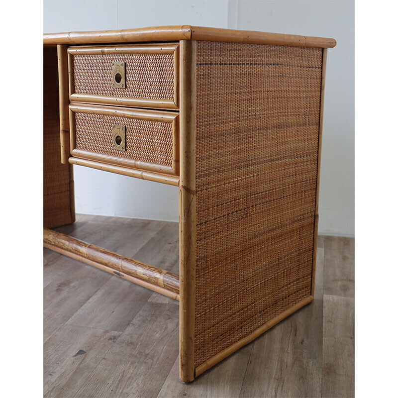 Dal Vera vintage desk in bamboo and wicker, 1970