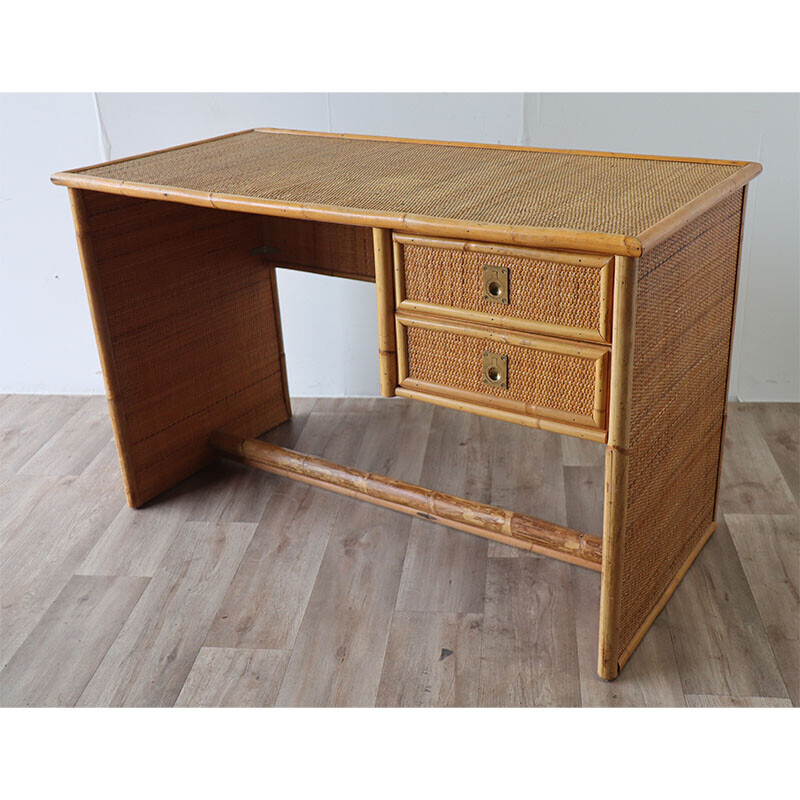 Dal Vera vintage desk in bamboo and wicker, 1970