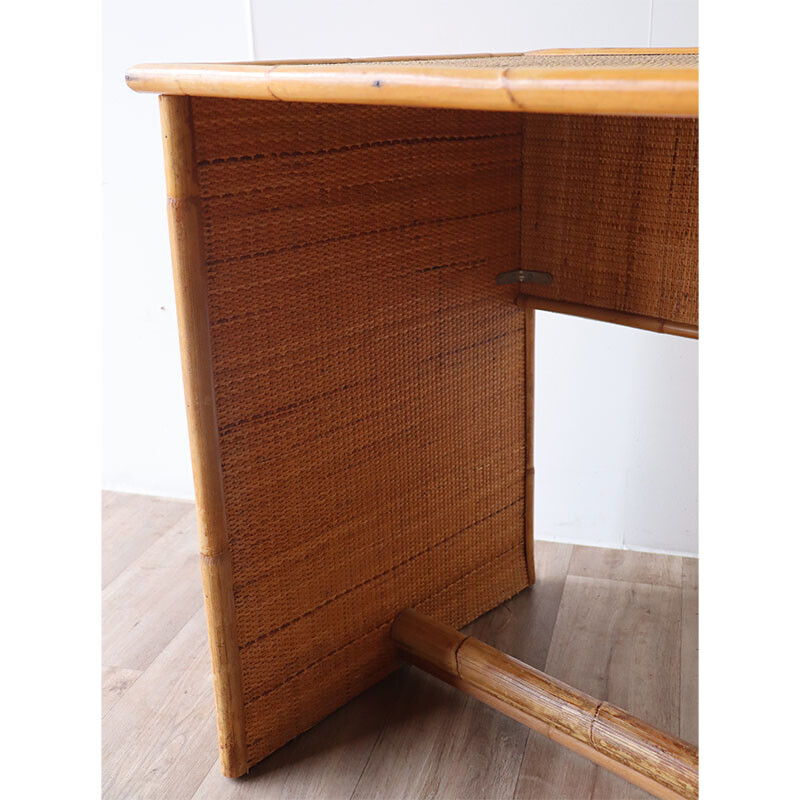 Dal Vera vintage desk in bamboo and wicker, 1970