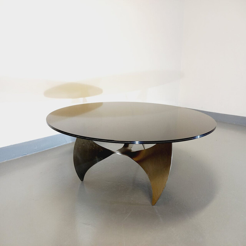 Vintage Propeller Couchtisch Propeller aus Stahl und Rauchglas von Knut Hesterberg für Ronald Schmitt, 1960