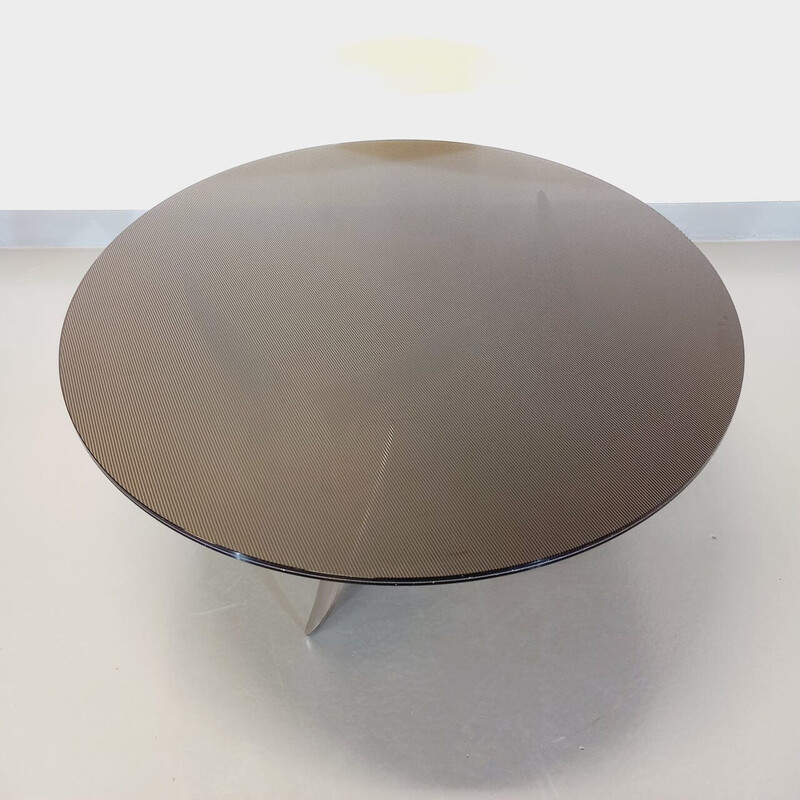 Mesa de centro Vintage Propeller de acero y cristal ahumado de Knut Hesterberg para Ronald Schmitt, 1960