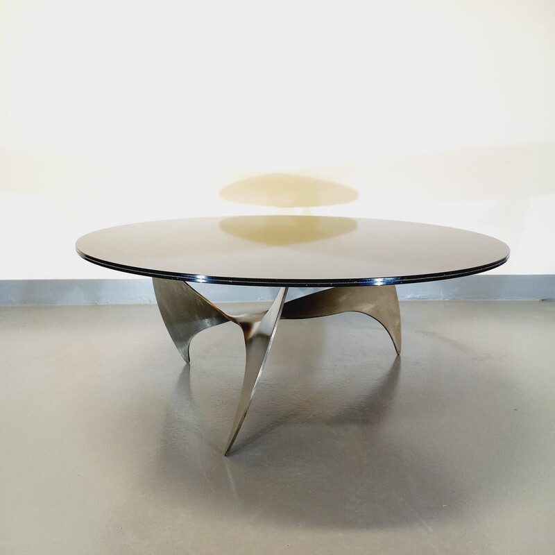 Mesa de centro Vintage Propeller de acero y cristal ahumado de Knut Hesterberg para Ronald Schmitt, 1960