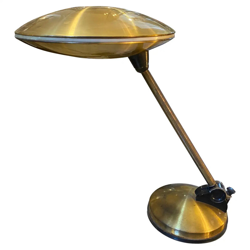 Lámpara de escritorio italiana vintage Space Age de metal dorado, años 70