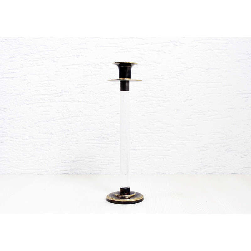 Vintage candlestick in lucite and brass, 1960-1970