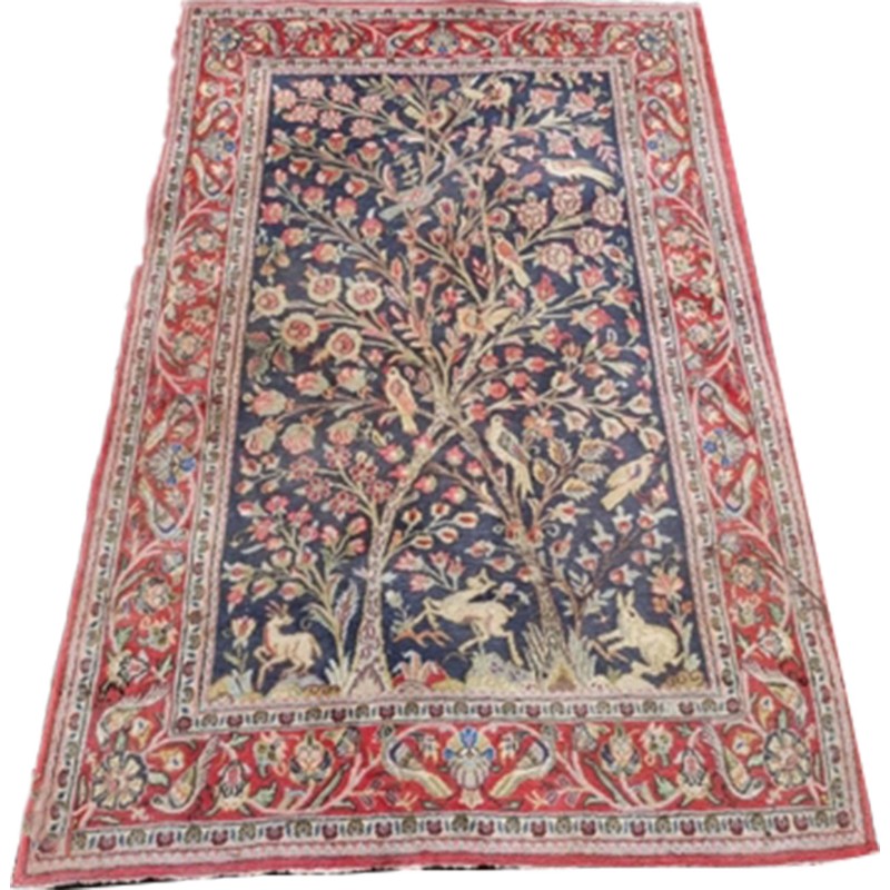 Vintage Persian tree of life bird and animal rug